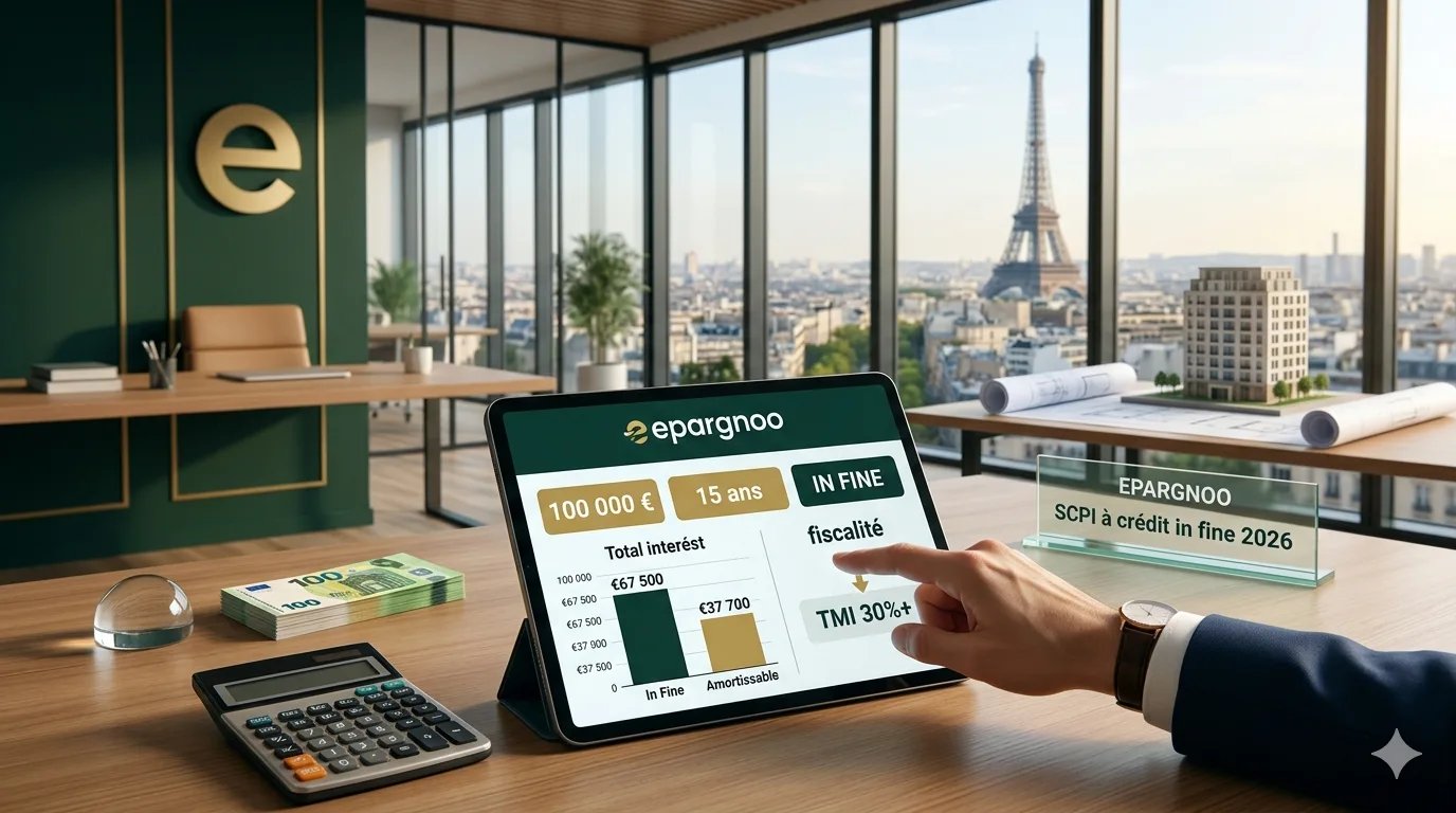 epargnews SCPI à crédit in fine 2026 : simulation, fiscalité et comparatif amortissable